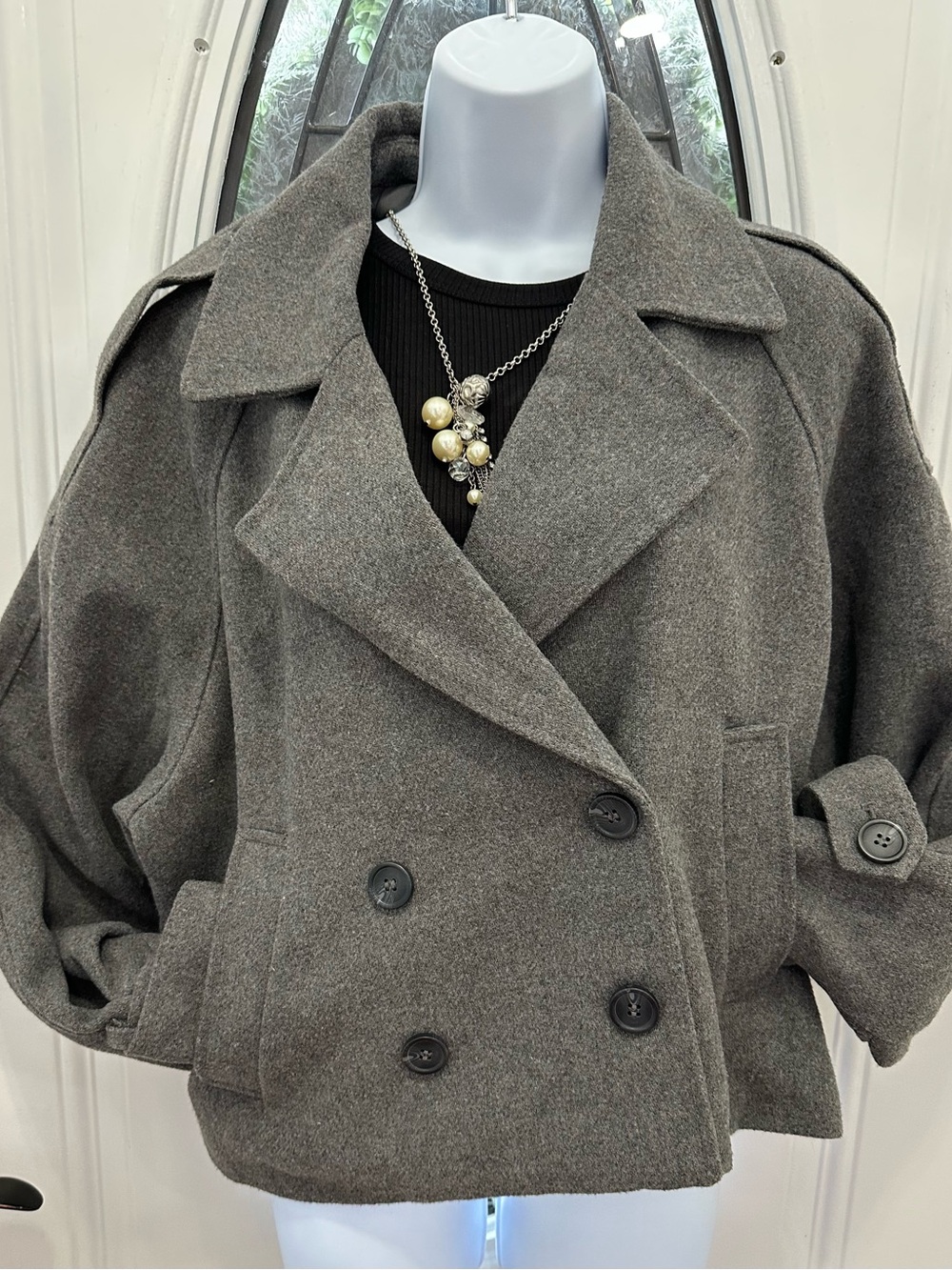 H&M Gray Double-Breasted Wool-Blend Pea Coat Sz medium